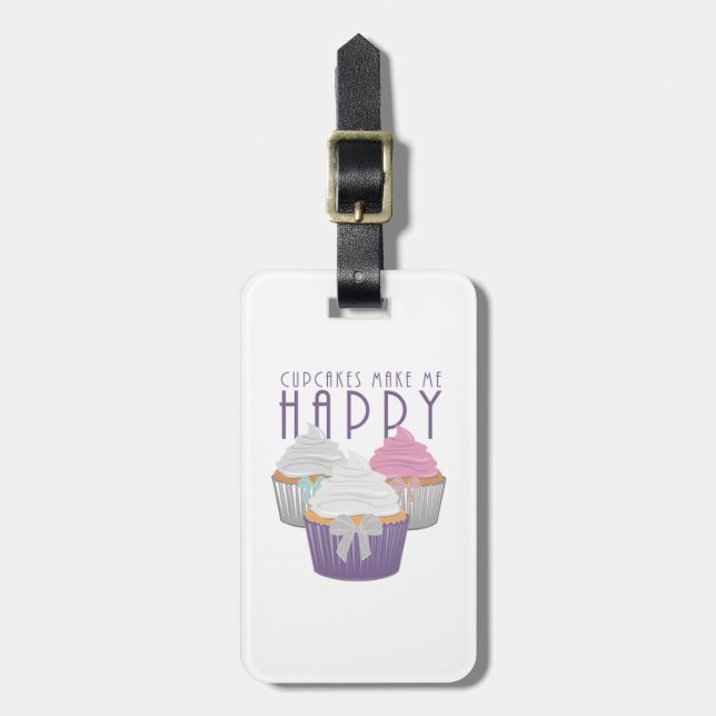 Étiquette À Bagage Les Cupcakes Me Rendent Heureux (Devant Vertical)