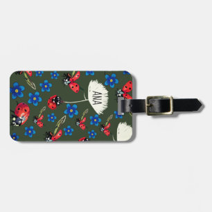 Étiquette À Bagage Les fleurs bleues de coccinelles ont personnalisé