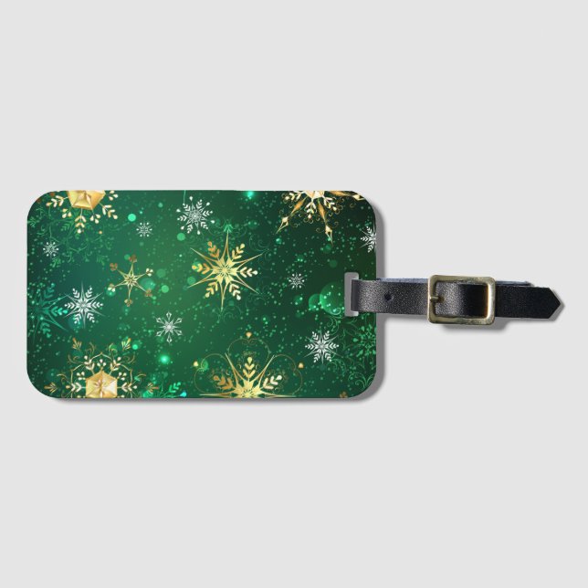 Étiquette À Bagage Les flocons dorés de Noël sur l'Arrière - plan ver (Devant Horizontal)