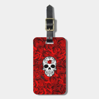 Étiquette À Bagage Les Roses sont le Jour rouge du crâne de sucre mor