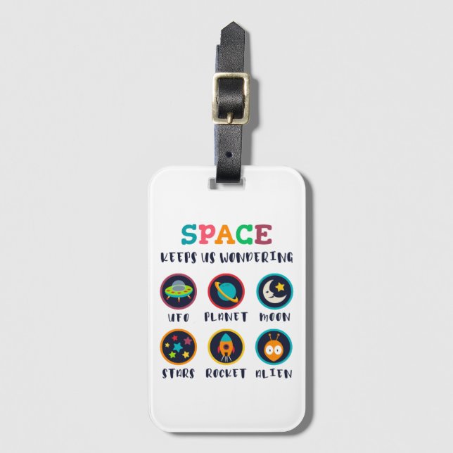 Étiquette À Bagage L'espace nous fait nous poser des questions (Devant Vertical)