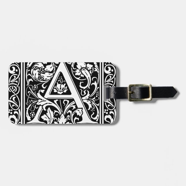 Étiquette À Bagage Lettre A Monogramme Médiéval Art Nouveau (Devant horizontal)