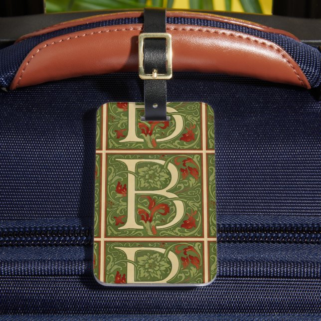 Étiquette À Bagage Lettre B à monogramme de William Morris Floral Rou (Insitu Rectoal 2)