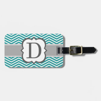 Étiquette À Bagage Lettre blanche turquoise D Chevron de monogramme