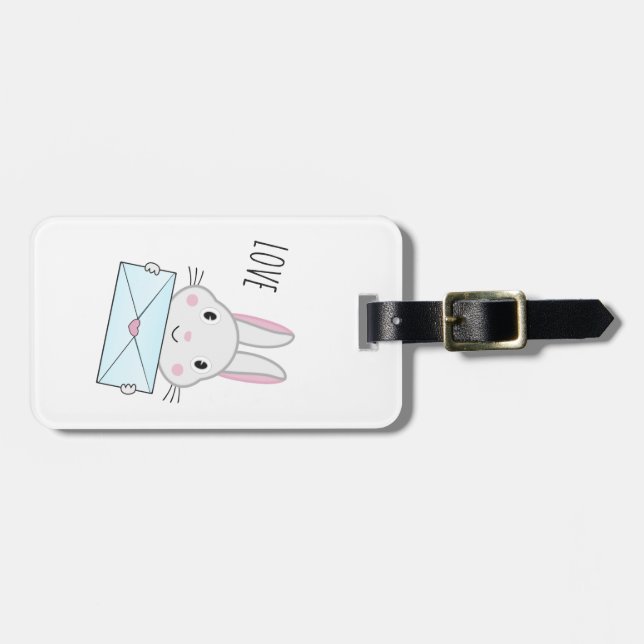 Étiquette À Bagage Lettre d'amour mignonne et belle lapin tenant (Devant horizontal)