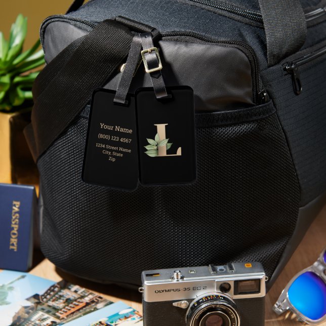 Étiquette À Bagage LETTRE D'OR MONOGRAPHIQUE BOtanique Élégante L (Recto & Verso)