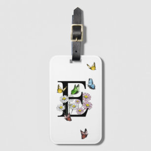 Étiquette À Bagage Lettre E Monogramme de papillon floral