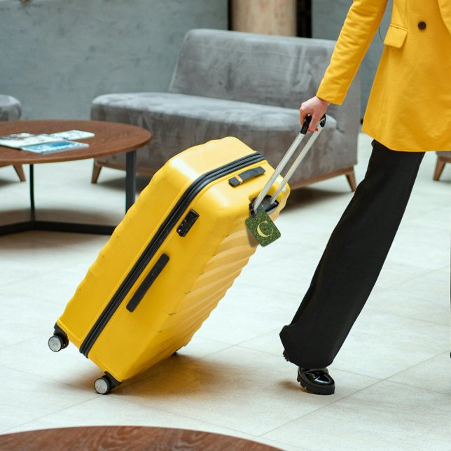 Étiquette À Bagage LETTRE Florale Classique MONOGRAMME C vert jaune (Créateur téléchargé)