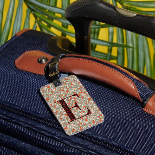 Étiquette À Bagage LETTRE Florale Classique MONOGRAMME E vert rouge (Insitu Rectoal 1)