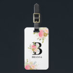 Étiquette À Bagage LETTRE Florale MONOGRAPHIQUE Bouquet rose et or<br><div class="desc">Une étiquette de bagage monogramme avec votre initiale et votre nom. Le design est composé d'une lettre fleurie décorée et encadrée de bouquets de fleurs roses et dorées. Le modèle est mis en place pour vous de customiser votre initiale et votre nom, qui sont indiqués en gras, typographie noire. Fille,...</div>