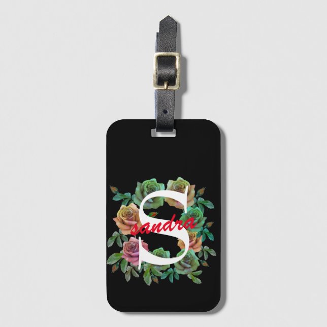 ÉTIQUETTE À BAGAGE LETTRE FLORALE PERSONNALISER PERSONNALISÉE (Devant Vertical)
