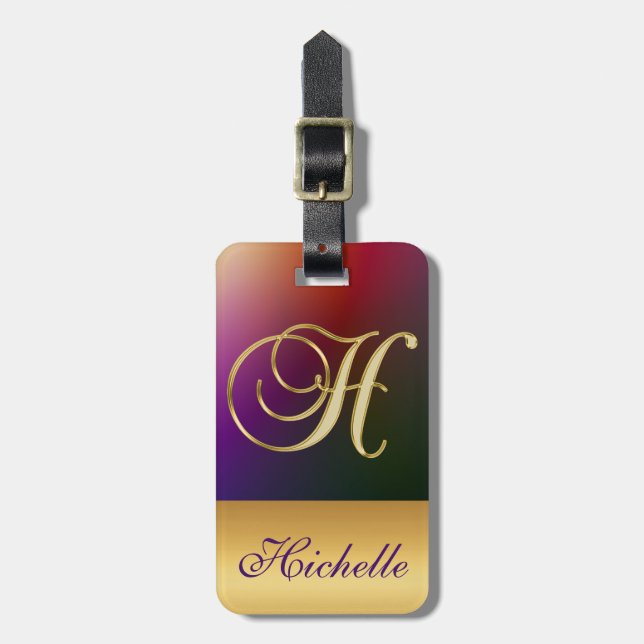 Étiquette À Bagage Lettre H Elegant Black Gold Personnalisée (Devant Vertical)