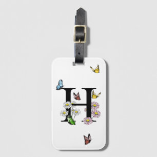 Étiquette À Bagage Lettre H Floral Papillon Monogramme initial