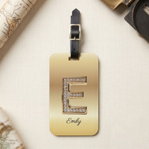 Étiquette À Bagage Lettre initiale E en diamant Monogramme Or Glam