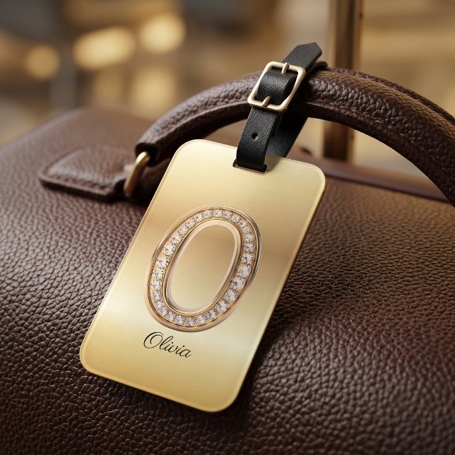 Étiquette À Bagage Lettre initiale O en diamant doré glamour (Créateur téléchargé)