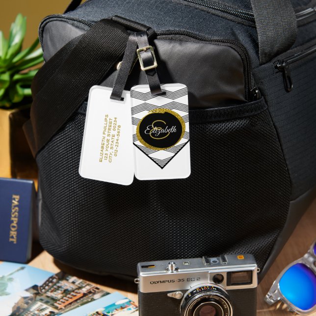 Étiquette À Bagage Lettre initiale Parties scintillant or chic Monogr (Recto & Verso)