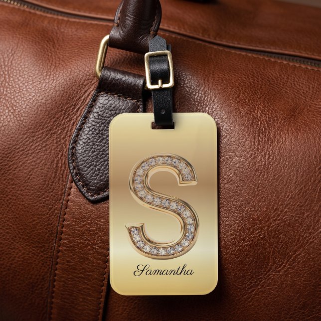 Étiquette À Bagage Lettre initiale S monogramme diamant Glam Gold (Créateur téléchargé)