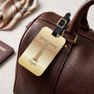 Étiquette À Bagage Lettre initiale T en diamant Glam Gold Monogram