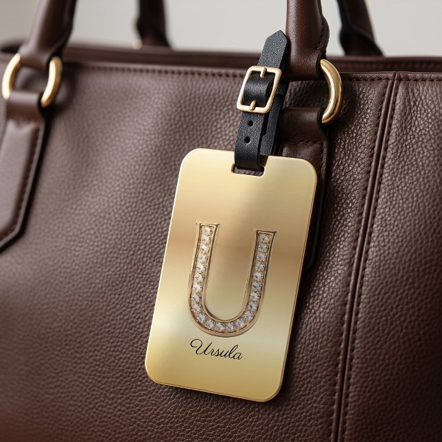 Étiquette À Bagage Lettre initiale U en diamant Monogramme Or Glam (Créateur téléchargé)