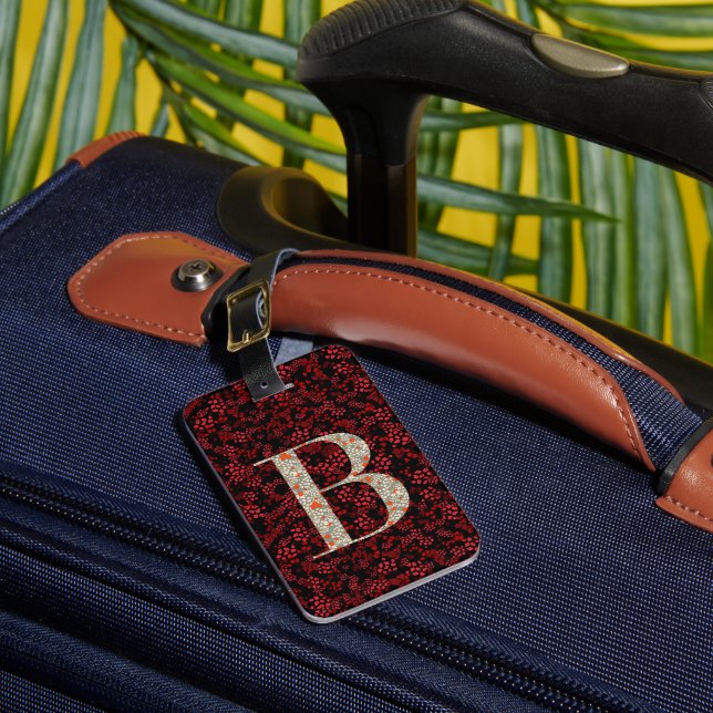 Étiquette À Bagage LETTRE MONOGRAPHIQUE Florale Classique B rouge fon (Insitu Rectoal 1)