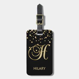 Étiquette À Bagage Lettre noire élégante de monogramme d'or "H" avec