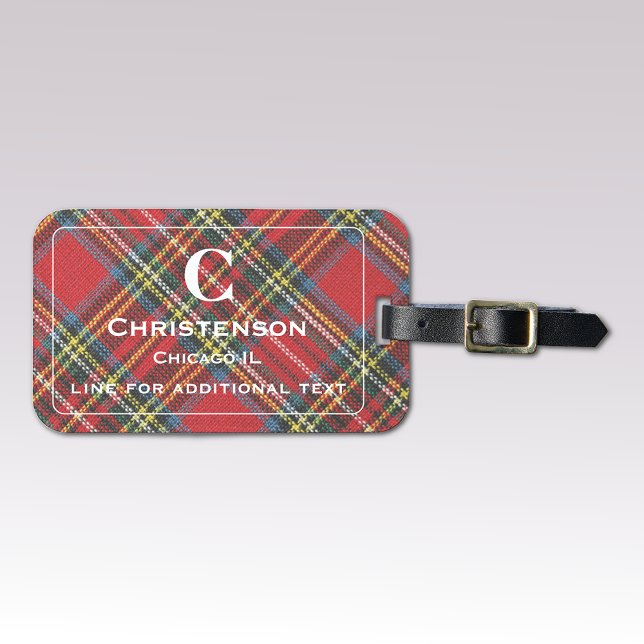 Étiquette À Bagage Lettres blanches sur Red Stewart Tartan Plaid Prin (Créateur téléchargé)