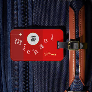 Étiquette À Bagage Lettres de votre nom et photo en rouge