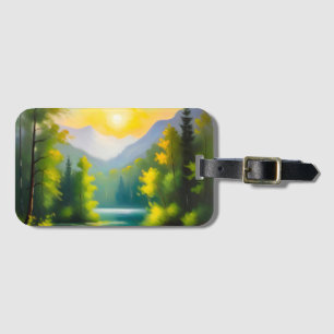 Étiquette À Bagage Lever de soleil sur des montagnes enneigées avec l