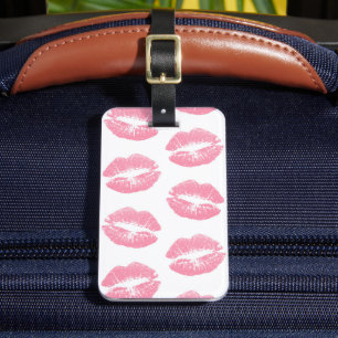 Étiquette À Bagage Lèvres roses, motif de lèvres, rouge à lèvres rose