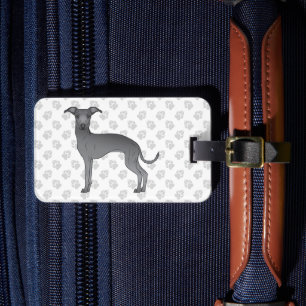 Étiquette À Bagage Lévrier Italien Bleu Chien Mignon Avec Texte Perso
