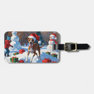 Étiquette À Bagage Lévrier Whippet courant dans la neige avec un chap