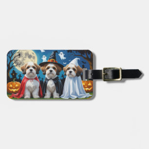 Étiquette À Bagage Lhasa Apso Chiens Citrouille Halloween Funny