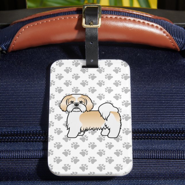Étiquette À Bagage Lhasa Apso doré et blanc Chien mignon & Texte pers (Insitu Rectoal 2)