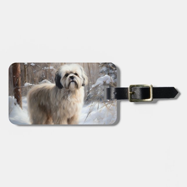 Étiquette À Bagage Lhasa Apso Laissez Tomber la Neige Noël (Devant horizontal)