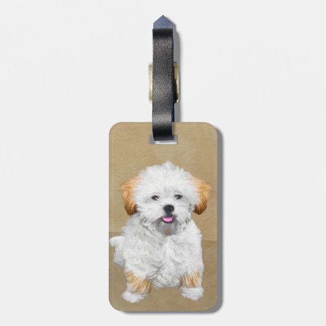 Étiquette À Bagage Lhasa Apso Puppy Peinture - Cute Original Chien Ar (Dos Vertical)