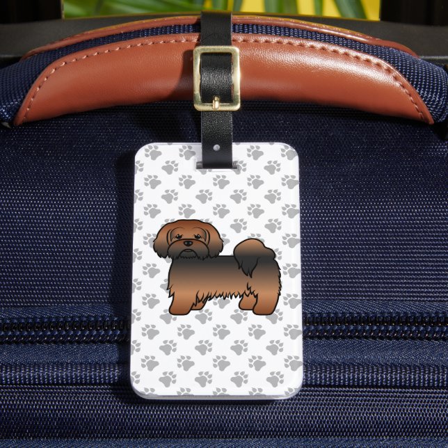 Étiquette À Bagage Lhasa Apso Sable Rouge Chien Mignon & Texte Person (Insitu Rectoal 2)