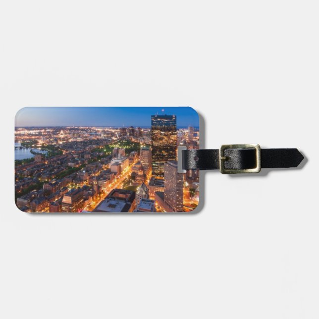 Étiquette À Bagage L'horizon de Boston au crépuscule (Devant horizontal)