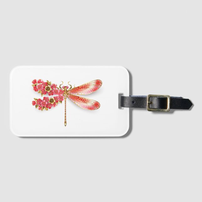 Étiquette À Bagage libellule de fleurs avec sakura de bijoux (Devant Horizontal)
