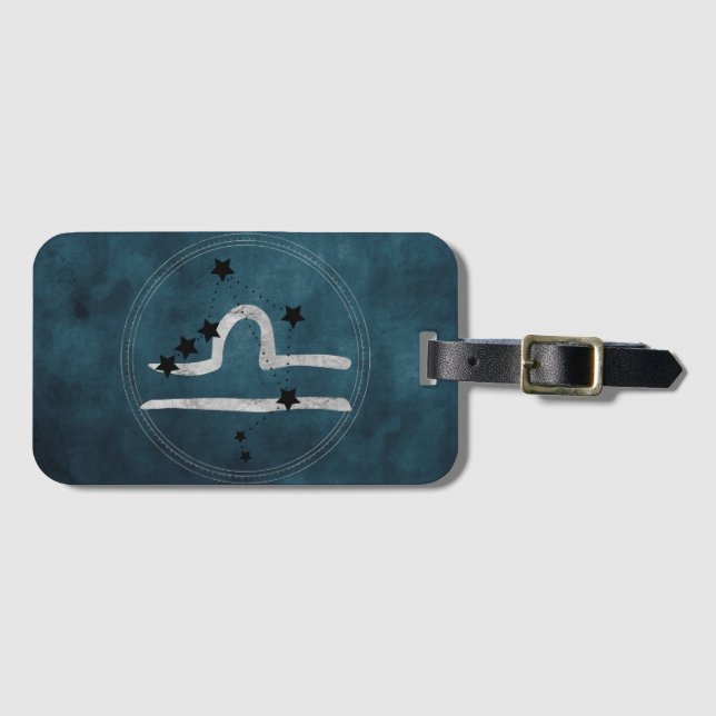 Étiquette À Bagage Libra black & silver zodiac constellation teal (Devant Horizontal)