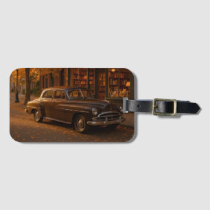 Étiquette À Bagage Librairie Automne/Automne vintage et voiture