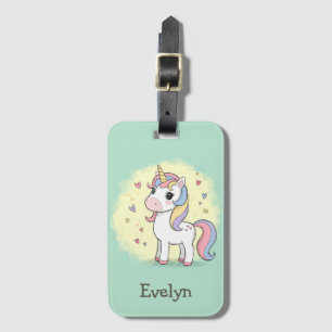 Étiquette À Bagage Licorne de dessin animé mignonne avec crinière arc