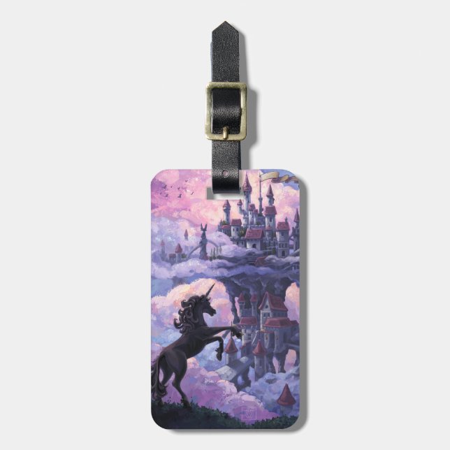 Étiquette À Bagage Licorne et château dans les nuages (Devant Vertical)