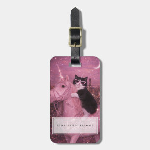 Étiquette À Bagage Licorne Féerique Chat sous Ville Étincelante