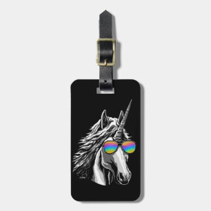 Étiquette À Bagage Licorne fraîche avec des lunettes de soleil
