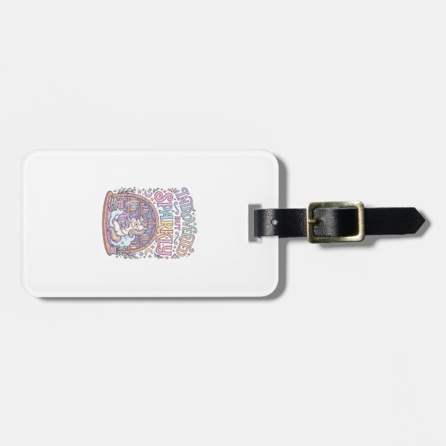 Étiquette À Bagage Licorne Introvertie mais Originale Blanche Étincel (Devant horizontal)