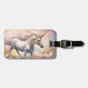Étiquette À Bagage Licorne Magique Rose et Or Personnalisée