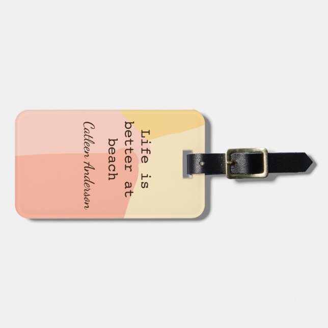 Étiquette À Bagage Life is better at beach yellow orange boho rustic  (Devant horizontal)