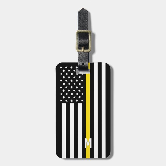 Étiquette À Bagage Ligne jaune mince monogramme de drapeau américain (Devant Vertical)