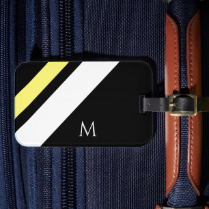 Étiquette À Bagage Lignes diagonales initiales personnalisées en noir