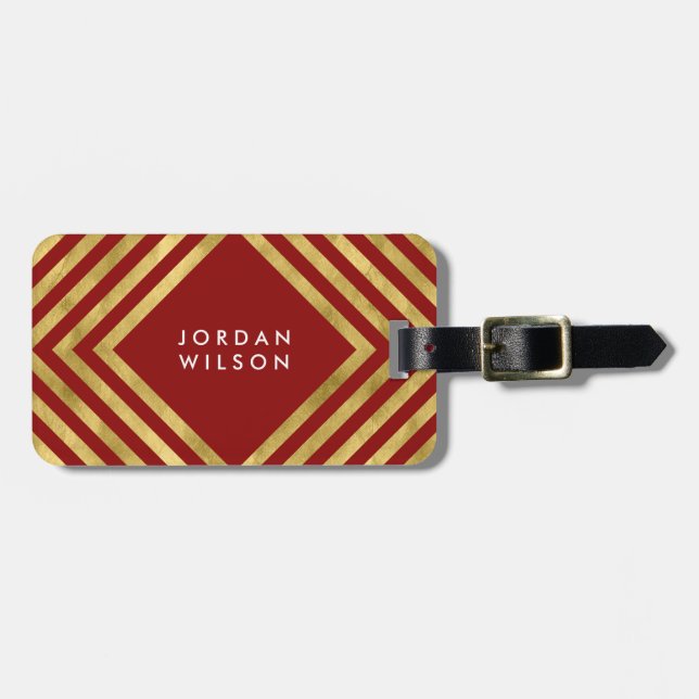 Étiquette À Bagage Lignes géométriques modernes et élégantes de Red F (Devant horizontal)